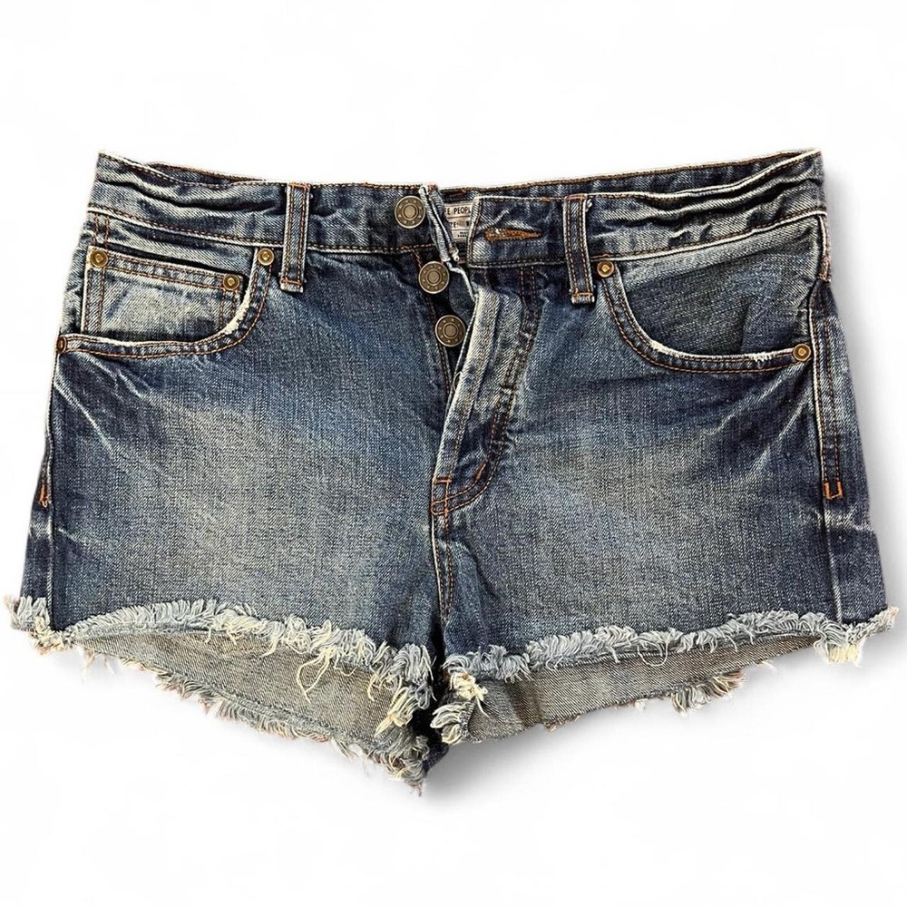 Free People Distressed Blue Jean Shorts